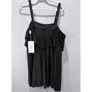 BloomChic Size 18-20/2X Black Lace Cut Ruffle Trim Swim Dress NWT